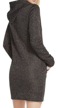 AKINI Wool Blended Heathered Black Tunic Hoodie Sweater Dress Size XS